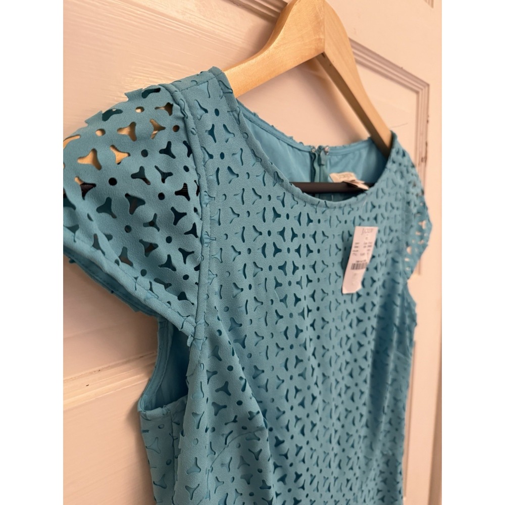 J. Crew Women's Blue Laser Cut A Line Dress Cap Sleeve Career Cocktail 0 XS New - Picture 2 of 5